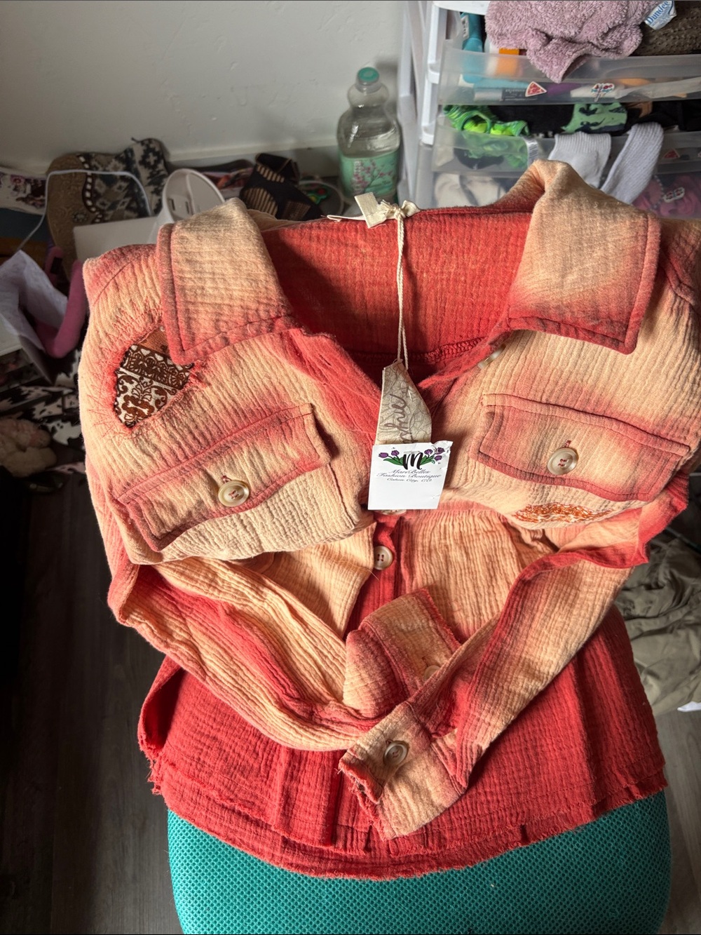 Mystree Ombre Button-Front Jean Jacket in Coral & Peach